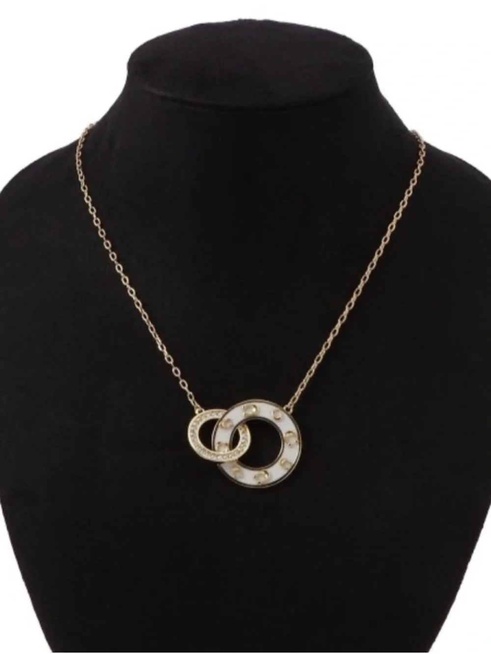 Coach Gold-Tone Necklace with White Enamel Interlocking Circles